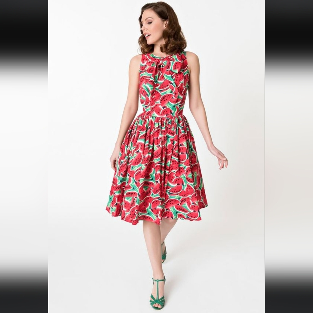 RARE Unique Vintage Womens Watermelon Print Swing Dress Size XL